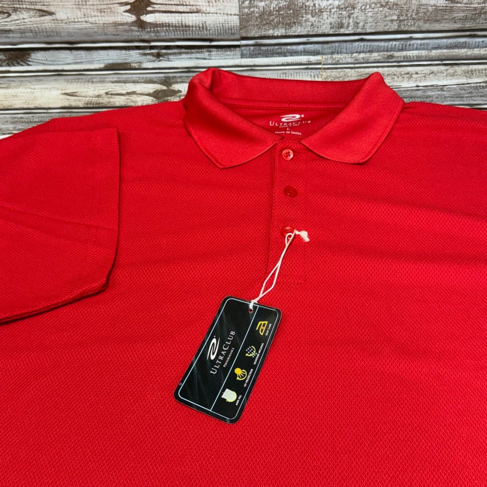 UltraClub Polo Shirt Mens Large Red Cool & Dry Performance Short Sleeve New